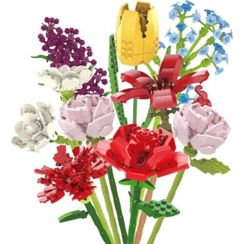Girl Toy Simulation Bouquet Building Block DIY Plant Three-dimensional Flower Model Home Decoration Brick Childrens Toy Gift