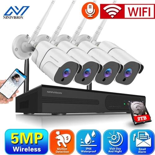 WIFI IP Bullet Camera 5MP 4CH NVR Wireless CCTV Security System Kit Infrared 4PCS Wireless Camera With WIFI Remote Viewing H.265