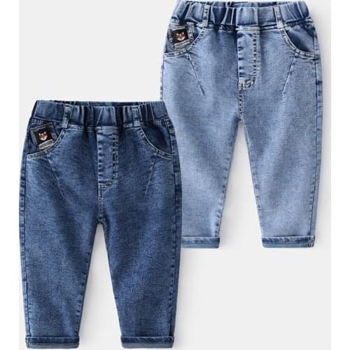 2021 Fashion Boys Girl Jeans Spring and Autumn Childrens Clothing Kids Solid Fox Jean Dark Blue Denim Pant 2-10T Trousers Denim