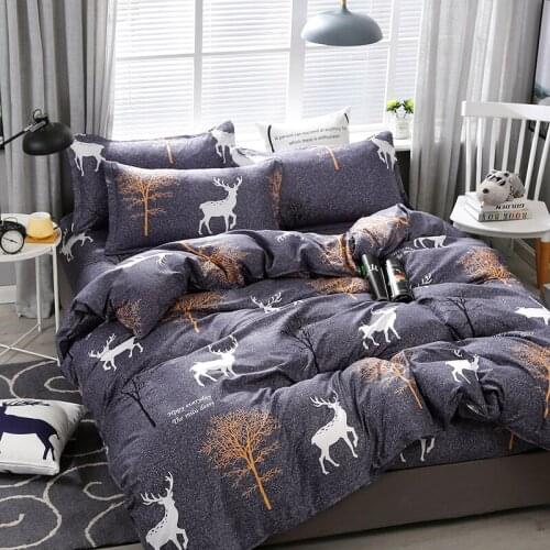 Grey Cartoon Elk Animal Kids Comforter Bedding Set Cute Luxury Fashion King Queen Twin Size Bed Linen Duvet Cover Set Gift