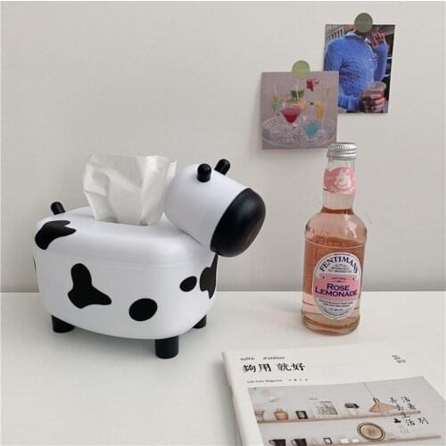 Cutelife Korean Style Toilet Tissue Box Plastic Cow Desktop Decor Tissue Holder Kitchen Living Room Bedroom Tissue storage box