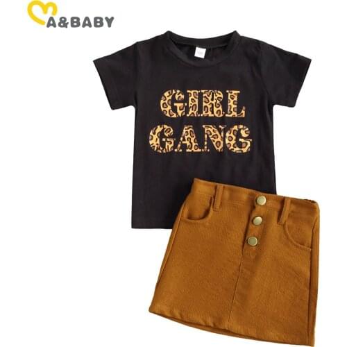 Ma&Baby 2-7Y Summer Children Kid Girl Clothes Set Letter Short Sleeve T shirt Tops Buttons Skirts Outfits Fasihon Costumes