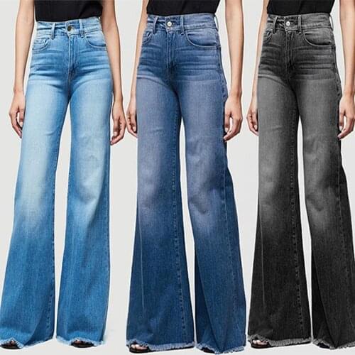 Fashion Female Solid Color Mid Waist Pant Casual Women Jeans Wide Leg Pants Casual Loose Wide Leg Pants Stretch Jeans Plus Size