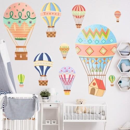 Cartoon Hot Air Balloon Wall Stickers Home Decor Kids Room Sofa Backdrop Decal Bedroom Decals Aesthetic Self Adhesive