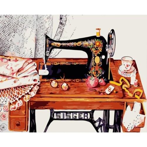 Paints By Numbers Sewing machine 50x40cm Pictures Oil Painting By Numbers Set Gift Coloring By Numbers Canvas Wall Set