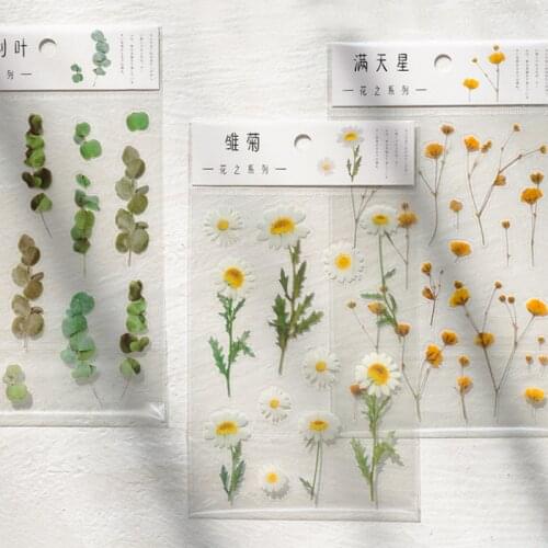 Plant Stickers PET Daisy Iris Eucalyptus Flower Serie Bullet Journal Decorative Stationery Stickers Scrapbooking DIY Album Stick