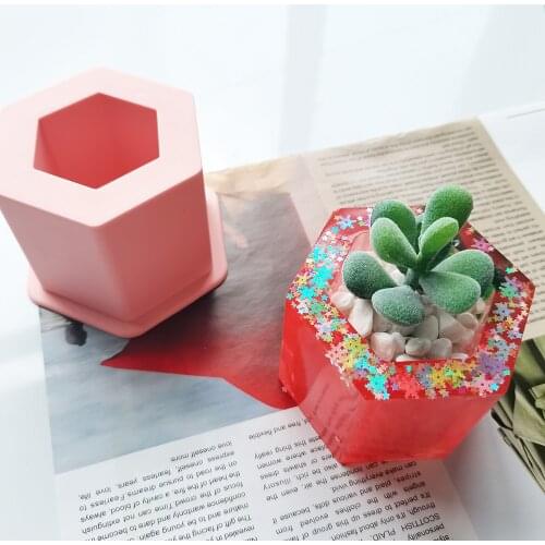 New Silicone Mold Hexagons Concrete Fleshy Flower Pot Candlestick Mold Ceramic Clay Handmade 3D DIY Crafts Ceramic Mold