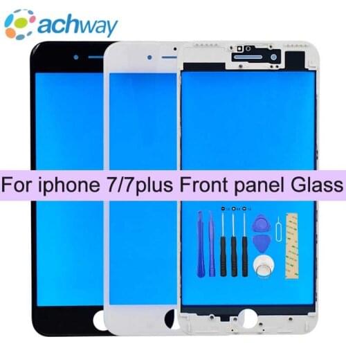 NEW White Front Outer Glass Lens replacement part for iphone 7/7plus with Frame Top LCD Touch Panel & tools front panel