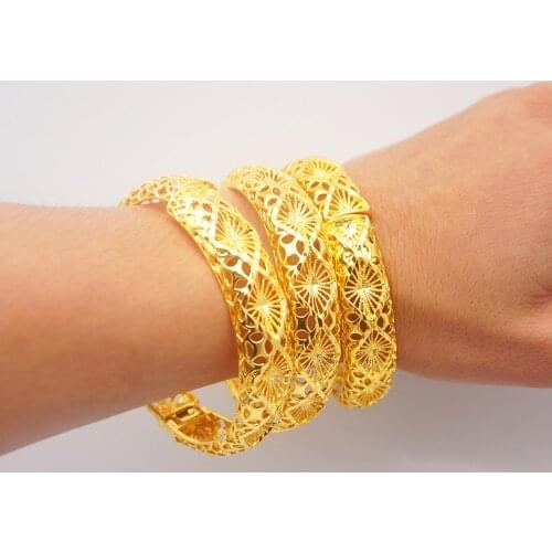 New Fashion 24K Gold Color Wedding Dubai Bangles for Women Bride Bracelets Ethiopian France African Dubai Jewelry Gifts