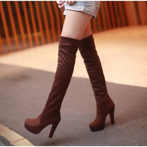 New Women Boots Sexy Fashion Over the Knee Boots Sexy Thin Square Heel Boot Platform Woman Shoes Black size 35-43