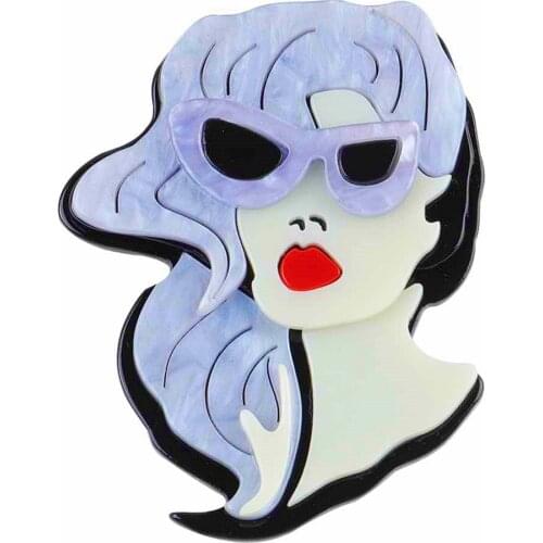 New Design Gray Curly Hair Cool Lady Figure Brooches For Women Girls Cartoon Lovely Brooch Pins Lapel Dress Decoration Jewelry