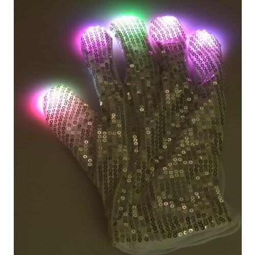 Wholesale Colorful LED fingers Flashing gloves Luminous Stage Performance Sequins glove Nightclub Dance Light-Emitting gloves