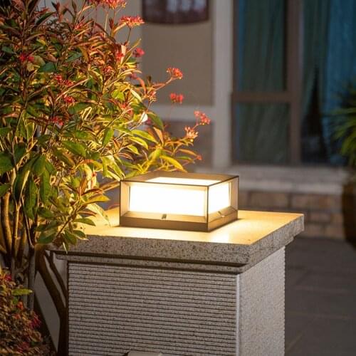 Outdoor Post Lamp Waterproof Solar Pillar Light Square Column Head Lamp Garden Patio Fence Lawn Lamp Landscape Street Light