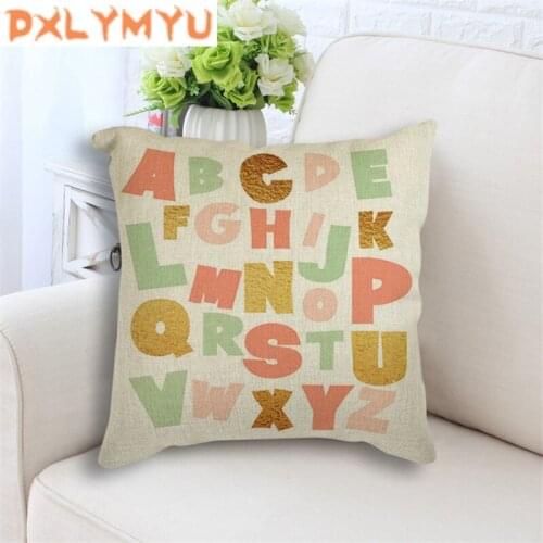 Cute Letters Quote ABC Alphabet Printed Throw Pillow 45x45cm Nordic Linen Decorative Cushions for Sofa Home Decor Kids Gift