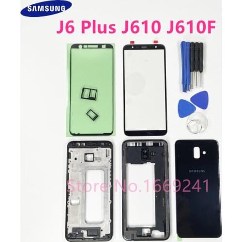 Full Housing Front Screen Glass Lens Complete Middle Frame Battery Door Back Cover For Samsung Galaxy J6 Plus J610 J610F J6