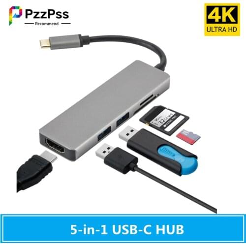 PzzPss USBC to HDMI-compatible 2 USB 3.0 5Gbs SD TF Card Slot 4K 30Hz 1080P HDTV Display Video Output Type C Hub Adapter for Mac