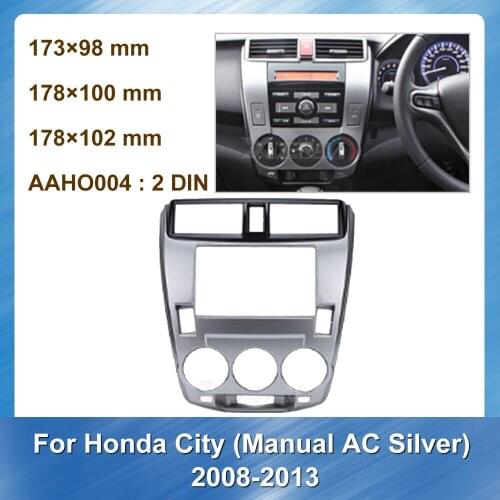 Double DIN Car Radio DVD Player Frame for Honda City for Honda 2008-2013 Manual AC Silver Installation Refitting Plate Trim Kit