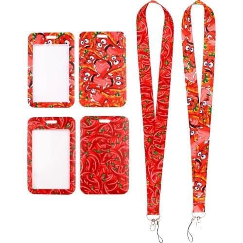 24pcs/lot MD1107 DMLSKY Cartoon Chili Lanyard Necklack Lanyard Key Gym Strap Multifunction Mobile Phone With Card Holder Cover