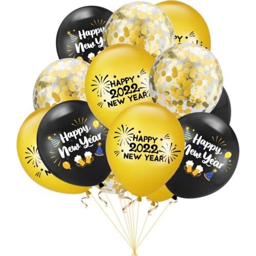 Happy New Years Eve Balloons Round Latex Balloons Star Wine Bottle Foil Balloons for 2022 New Years Xmas Party Decoration globos