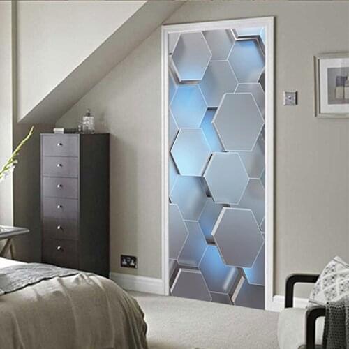 3D PVC Self-adhesive Door Stickers Mural Wallpaper Decal Living Room Bedroom Door Decor