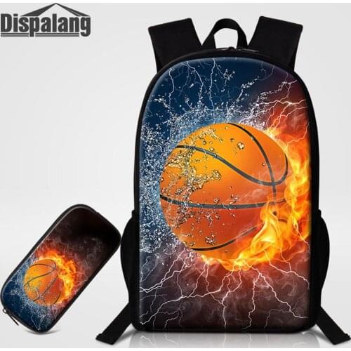 3D Lightning Basketballs School Bags Backpack 2 PCS Bag Set Bookbags Pencil Bag Footballs Men Cool Bagpack For School Boy Rugtas