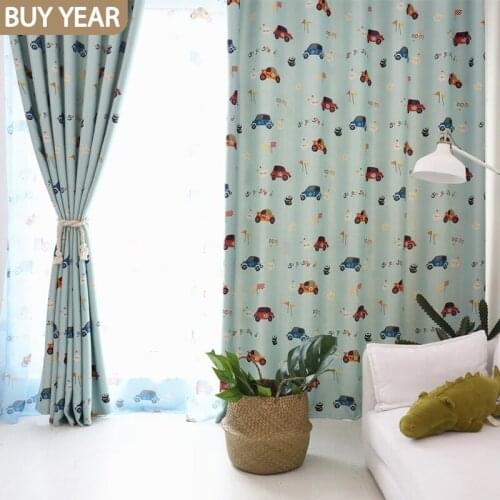 Blue Car Curtains for Living Dining Room Bedroom Baby Boy Child Room Curtain Window Screen Fabric Finished Product Customization