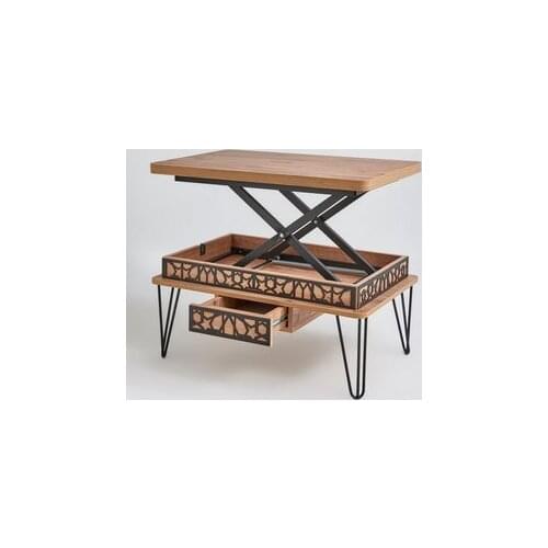 Modern lux Melek-1 Lux Metal Pedestal Drawer Smart Coffee table, Desk, Dining table Pine coffe table