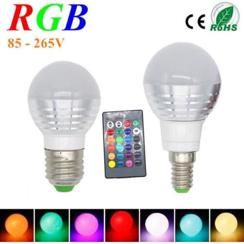 RGB LED Bulb E27 E14 3W LED Lamp Light Led Spotlight Spot light Bulb 16 Color Change Dimmable +24Keys Remote Controller
