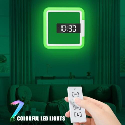 LED Wall Clock Square Remote Control Temperature Digital Clock for Snooze Function Desk Table Clock Home Decor
