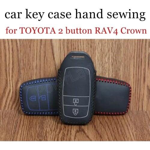 Only Red Premium Quality key holder case for TOYOTA 2 button RAV4 Crown smart car key bag hand sewing genuine leather quality