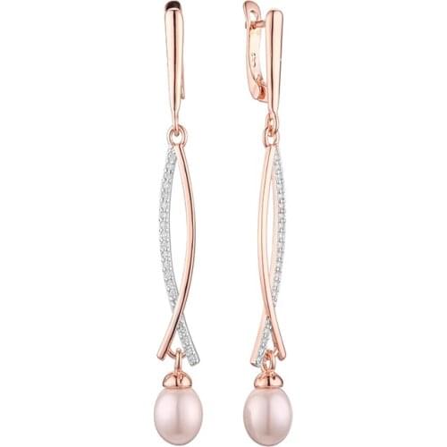 High Sense Of Fashion And Elegance Rose Gold Color 585 Woman Pearl Female French Retro Long Temperament All-match Earring
