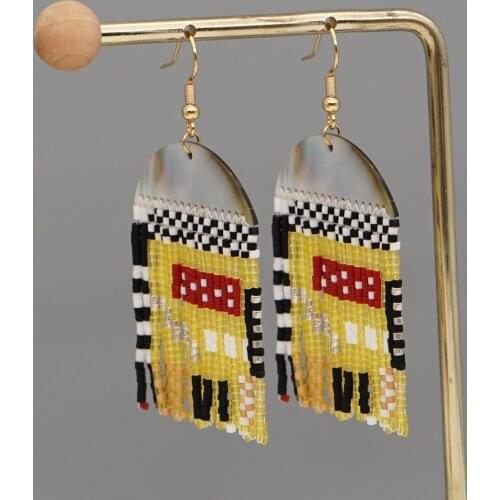Bohemian Ethnic Style Miyuki Rice Beads Weaving Creative Retro Geometric Pattern Fashion Tassel Earrings Female Wholesale Earing