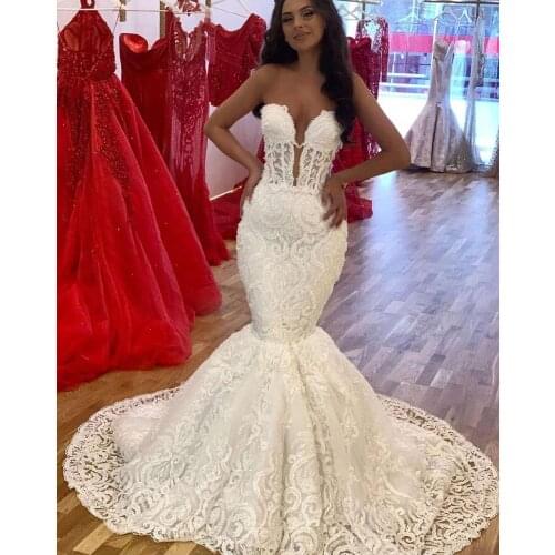 Mermaid Sweetheart Tulle Lace Crystal Sequins Pearls Luxury Vintage Sexy Wedding Dress Bridal Wedding Gown Custom Size LS14