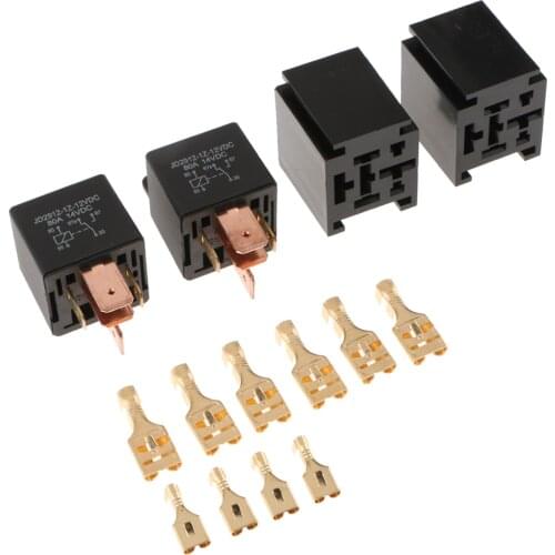 2 Pieces JD2912 Automotive Car 12V 80A 5 Pin SPDT Starter Relay with Sockets