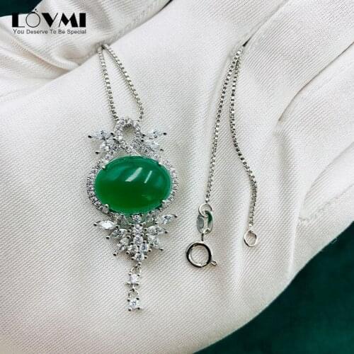 2021 925 Sliver Chain Natural Emerald Gemstones Women Necklace Crystal Flower Pendant Accessories Jewelry Mother Gift Dropship