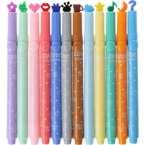 3Pcs School Supplies Creative Cute Colorful Kawaii Stamp Highlighter Marker Pen