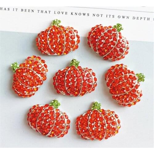 5pcs Crystal Rhinestone Applique Colorful Pumpkin Metal C Buckle Button Hairpin Hair Clip Decor Brooch Bag Garment Embellishment