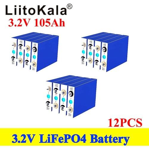12pcs Liitokala 3.2V 90ah 105Ah 100Ah 200ah 320ah 280ah Bateria 200ah LiFePO4 12V 24V 48V Motor Do Carro Elétrico Da Motocicleta