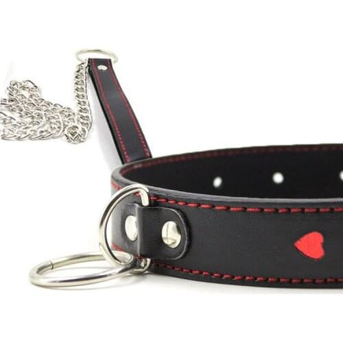 BDSM Heart Collar With Long Steel Chains Belt leather Collar Set Dog Bondage Restraints Slave Roleplay Game Sex Toys For Adults