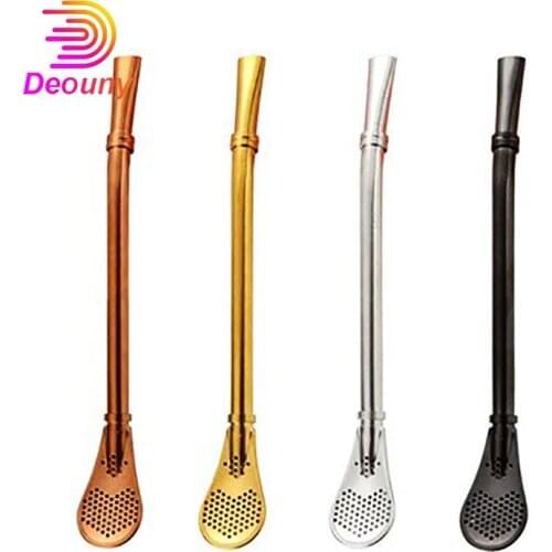 DEOUNY New Yerba Mate Straw Drink Stirrers Gold-Plated Cocktail Tubes 304 Stainless Steel Bar Filter Beverage Mixing Spoon Tools