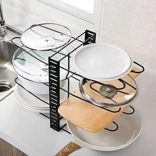 Pan Storage Holder Cabinet Pot Lid Rack Adjustable Cookware Storage Rack Cutting Board Organizer Shelf Kitchen Accessories