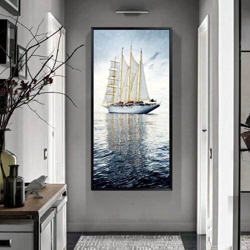 EECAMAIL 5D Diamond Painting Full Drill Smooth Sailing Vertical Version Cross Stitch Modern Simple Living Room Entrance Scenic