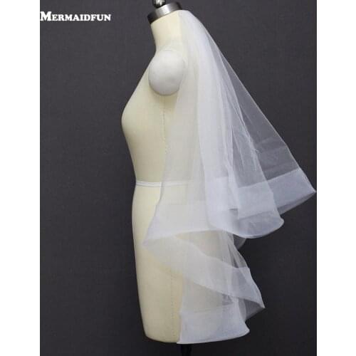 Real Photos 2 Layer Short Wedding Veil Cover Face Horsehair Edge White Ivory Bridal Veil Wedding Accessories