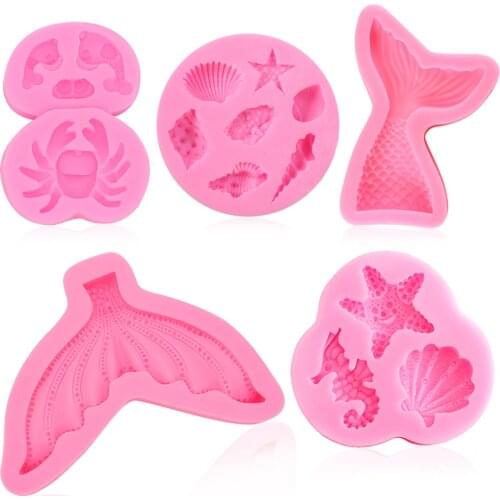 Hot sale 1pcs marine life seahorse conch mermaid silicone mixed cake mold chocolate mold plaster silicone mold decoration