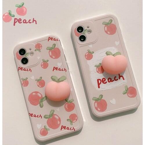 INS 3D Peach Phone Case For iPhone 11 12 Pro Max Mini XR XS Max 7 8 Plus SE 2020 Cute Stress Reliever Phone Cover Accessories