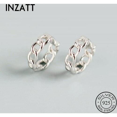 INZATT Real 925 Sterling Silver Geometric Chain Hoop Earrings For Fashion Women Fine Jewelry Minimalist Classic Accessorie Gift