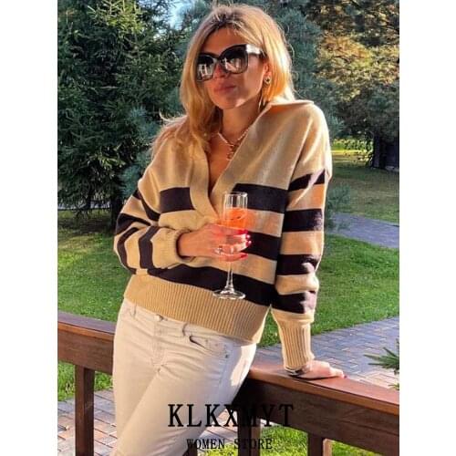 Klkxmyt Za Woman 2021 Sweater New Fashion Stripe Sport Style Knit Women Sweater Vintage Long Sleeve Casual Female Pullover Tops