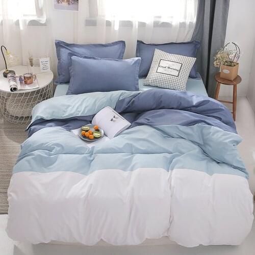 Blue White Striped Bedding Set Queen King Size Bed Linne Sets Plain Reactive Printed Double Quilt Cover Bed Sheet Pillowcase