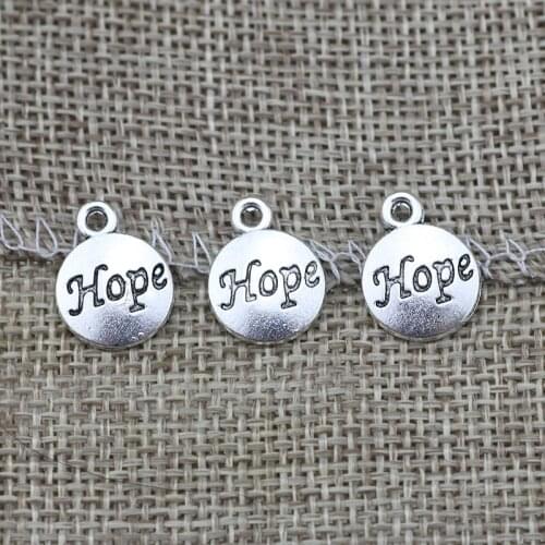 High Quality 50 Pieces/Lot 12mm*16mm Antique Silver Plated Round Disc Tag Letter Engraved Inspiration Message Hope Charms