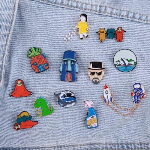 LAMEMDEE Fashion Cartoon Cute Funny Enamel Pin Dinosaur Lazy Animal Koala Cat brooch pin badges Jewelry Gift Wholesale